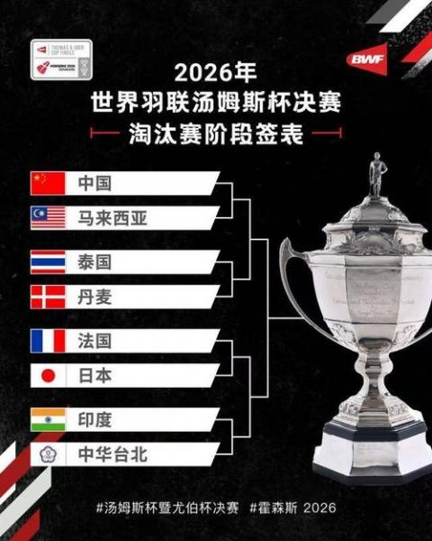 中国队位列A组第一，尤伯杯淘汰赛抽签29日下午进行